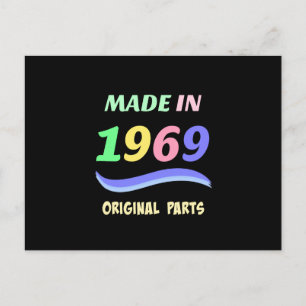 Gemaakt in 1969, kleurrijk tekst ontwerp briefkaart