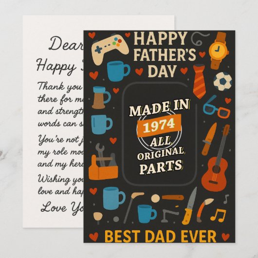 Gemaakt in 1974 Alle originele onderdelen Dad Gift Kaart (Voorkant / Achterkant)
