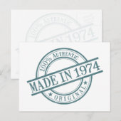 Gemaakt in 1974 Geboortejaar Ronde rubber stempel Briefkaart (Voorkant / Achterkant)