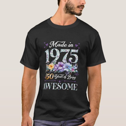 Gemaakt in 1975 50 jaar oude Happy 50th Birthday Q T-shirt (Voorkant)