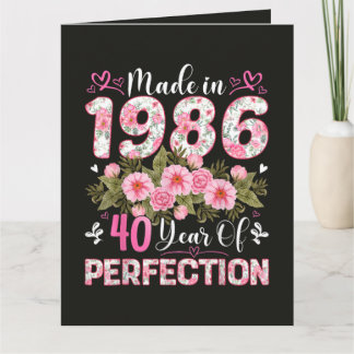 Gemaakt in 1986 40 Jaar Perfectie Bloemmotief Kaart