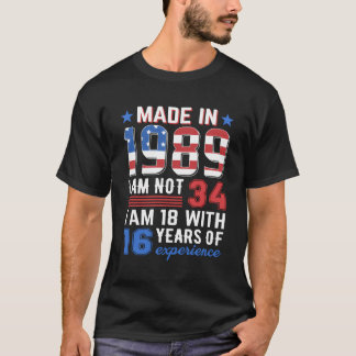 Gemaakt in 1989 America Flag 34e verjaardag cadeau T-shirt