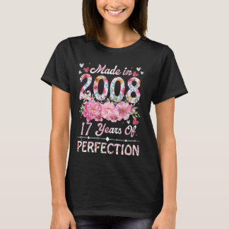 Gemaakt in 2008 Floral 17e verjaardag 17 jaar oude T-shirt