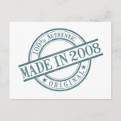 Gemaakt in 2008 Geboortejaar Ronde Rubberen Stempe Briefkaart (Voorkant)