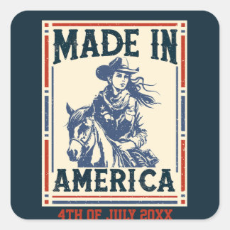 Gemaakt in Amerika 4 juli Cowgirl Patriottisch Vierkante Sticker