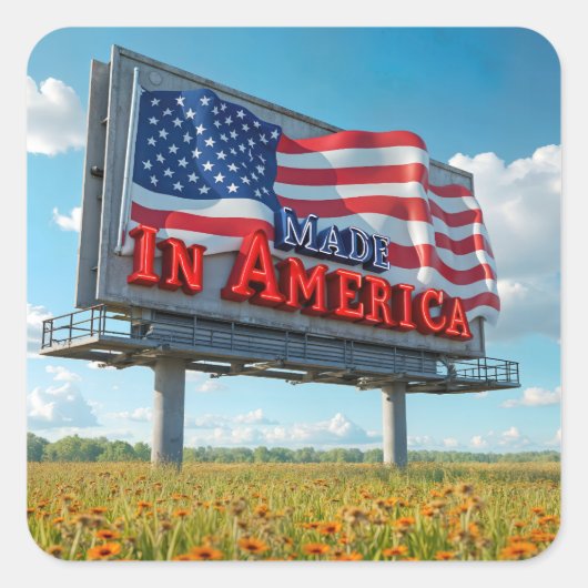 Gemaakt in Amerika Billboard in Wildflowers Vierkante Sticker (Voorkant)