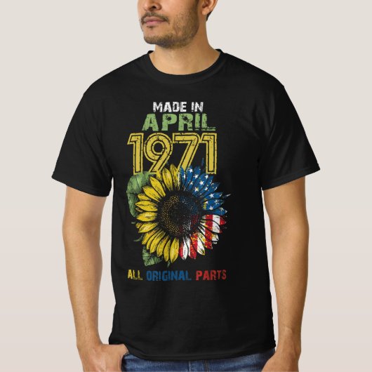 Gemaakt in april 1971 alle oorspronkelijke onderde t-shirt (Voorkant)
