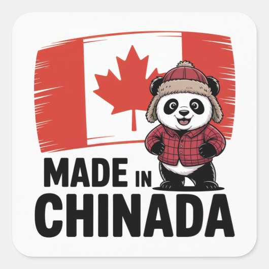 Gemaakt in China Panda - Chinees Canadees Vierkante Sticker (Voorkant)