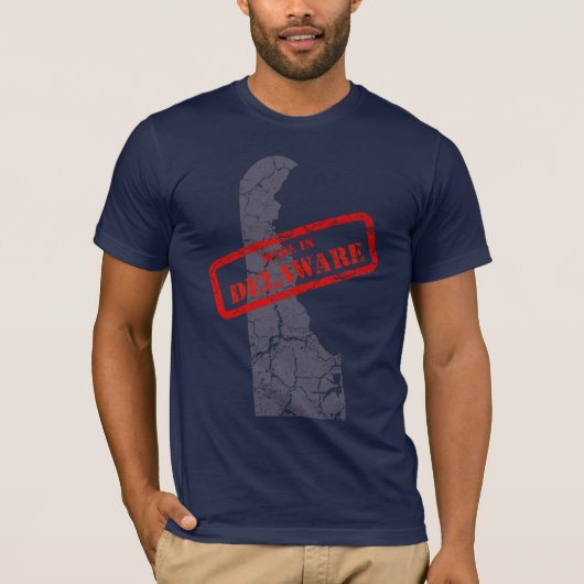 Gemaakt in Delaware Grunge Map Navy Blue T-shirt (Voorkant)