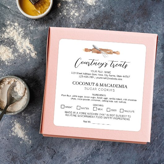 Gemaakt in een eigen keuken Ingrediënten Waterverf Vierkante Sticker