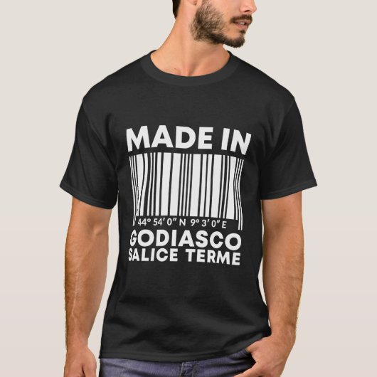 Gemaakt in Godiasco Salice Terme barcode T-shirt (Voorkant)