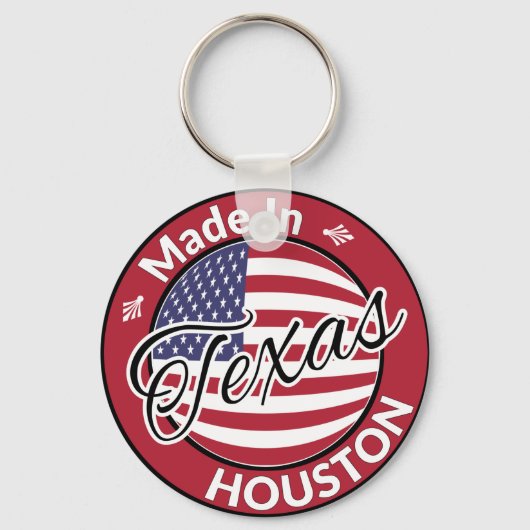 Gemaakt in Houston Texas Stars en Stripes Flag Sleutelhanger (Voorkant)