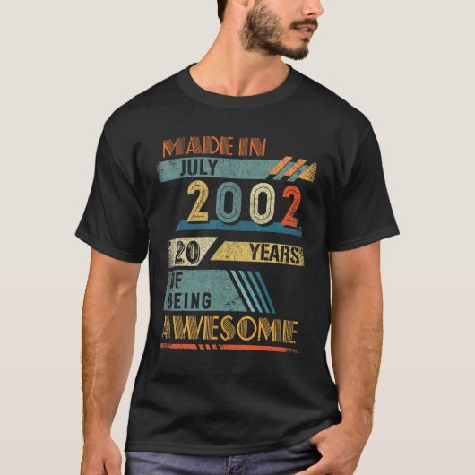 Gemaakt in juli 2002 20 jaar oud 20e verjaardag t-shirt (Voorkant)