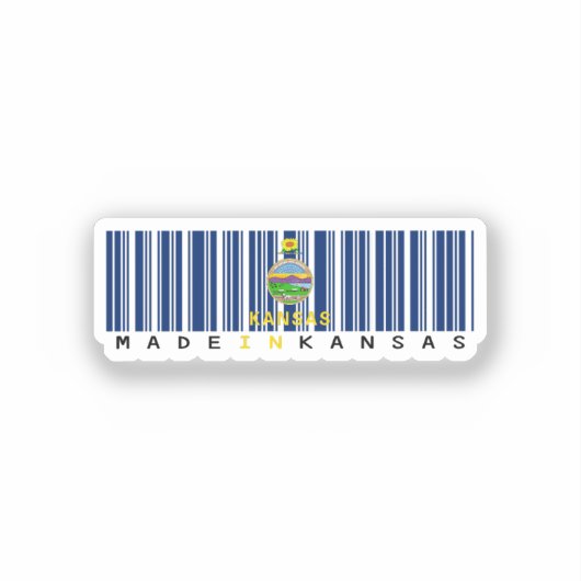 Gemaakt in Kansas Barcode Flag Sticker - State Pri (Voorkant)