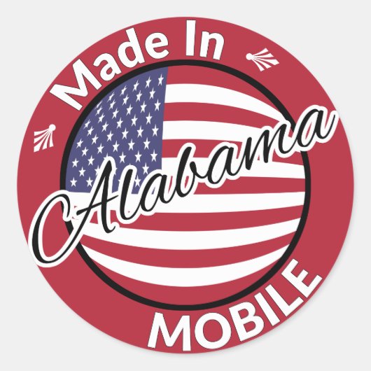 Gemaakt in Mobile Alabama Stars and Stripes Vlag Ronde Sticker (Voorkant)