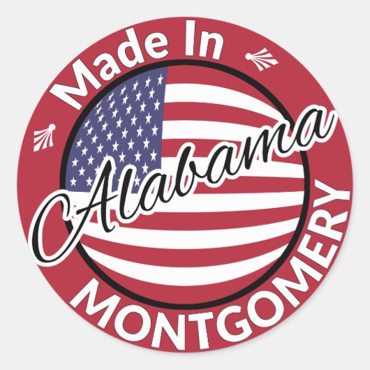 Gemaakt in Montgomery Alabama Stars and Stripes Vl Ronde Sticker (Voorkant)