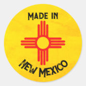 Gemaakt in New Mexico Staatsvlag Zia Zon Ronde Sticker (Voorkant)