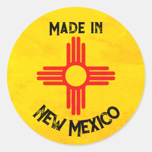 Gemaakt in New Mexico Staatsvlag Zia Zon Ronde Sticker (Voorkant)