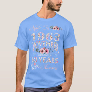 Gemaakt in november 1963 Bloemen 60 jaar oud van z T-shirt