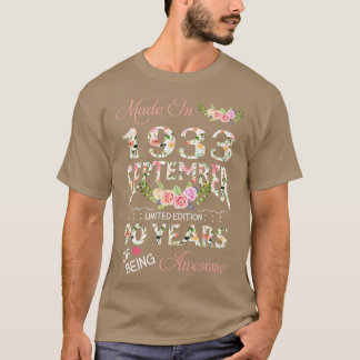 Gemaakt in september 1933 Bloemen 90 jaar oud van T-shirt