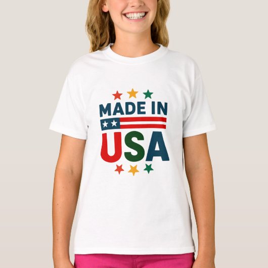 Gemaakt in USA patriottisch typografisch ontwerp T-shirt (Voorkant)