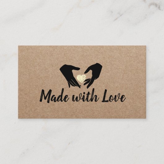 Gemaakt met handen en gouden hartslag Rustic Kraft Visitekaartje (Voorkant)