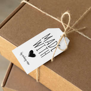 Gemaakt met Label voor het ophangen van het hart v Cadeaulabel