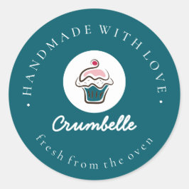 Gemaakt met liefde aangepaste gestreepte cupcake b ronde sticker