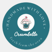 Gemaakt met liefde aangepaste gestreepte cupcake b ronde sticker (Voorkant)