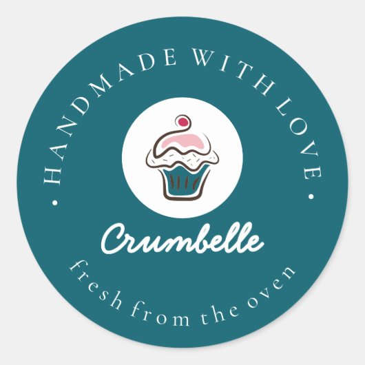 Gemaakt met liefde aangepaste gestreepte cupcake b ronde sticker (Voorkant)