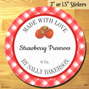 Gemaakt Met Liefde Aardbei Bewerkbaar Rood Wit Ger Ronde Sticker