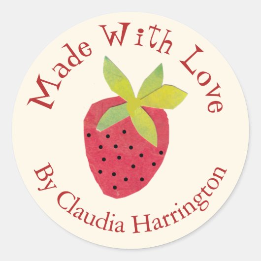 Gemaakt met Liefde Aardbei Valentijn Ambachtelijke Ronde Sticker (Voorkant)