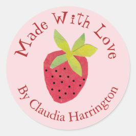 Gemaakt met Liefde Aardbei Valentijn Ambachtelijke Ronde Sticker