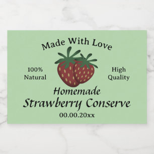 Gemaakt met liefde Aardbeien Conserve Jam-sjabloon Voedselcontainer Etiket