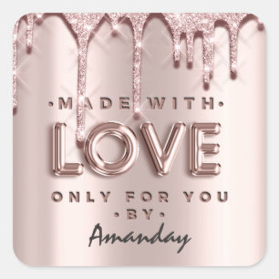 Gemaakt met liefde alleen voor jou op naam Glitter Vierkante Sticker