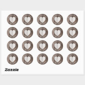 Gemaakt met liefde bedrijfsnaam hout hart ronde sticker (Vel)