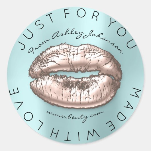 Gemaakt met Liefde Blush Kiss Blue Aqua Make-up Li Ronde Sticker (Voorkant)