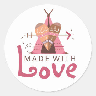 Gemaakt met Liefde Boho Teepee Tribal Hart & Pijl Ronde Sticker