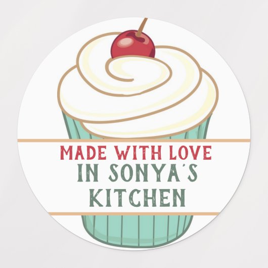 Gemaakt met liefde cupcake gepersonaliseerd labels (Design 2)