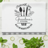 Gemaakt met liefde Custom Name Grey Buffalo Plaid Theedoek (Gevouwen)