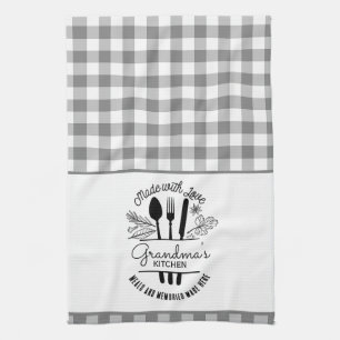 Gemaakt met liefde Custom Name Grey Buffalo Plaid Theedoek