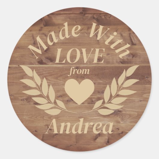 Gemaakt met Liefde Custom Name Ronde Sticker (Voorkant)
