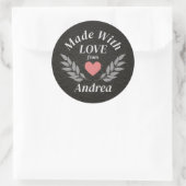 Gemaakt met Liefde Custom Name Ronde Sticker (Tas)