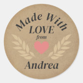 Gemaakt met Liefde Custom Name Ronde Sticker (Voorkant)