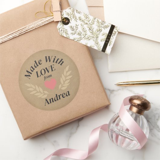 Gemaakt met Liefde Custom Name Ronde Sticker (Geschenken)