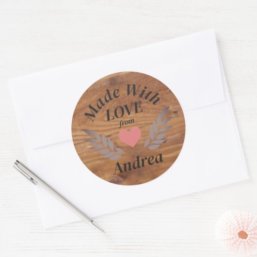 Gemaakt met Liefde Custom Name Ronde Sticker (Envelop)