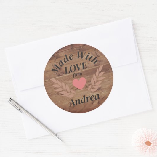 Gemaakt met Liefde Custom Name Ronde Sticker (Envelop)