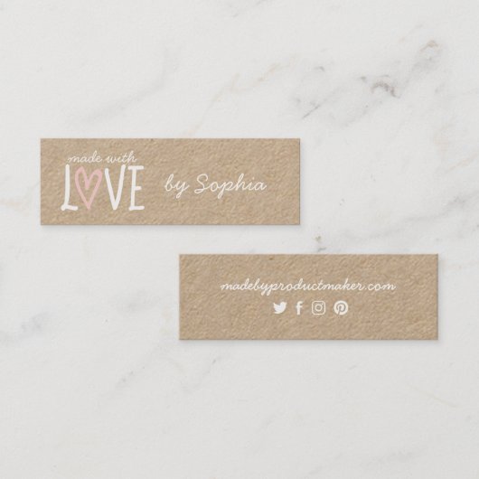 Gemaakt met liefde Custom Name & Social Media Mini Visitekaartje (Voorkant / Achterkant)