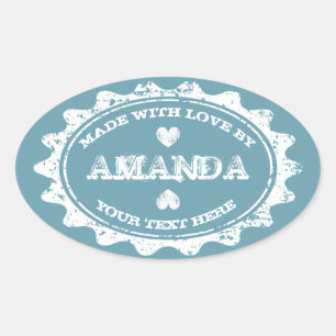  Gemaakt met liefde DIY blauwgroen blauw ovale sti Sticker