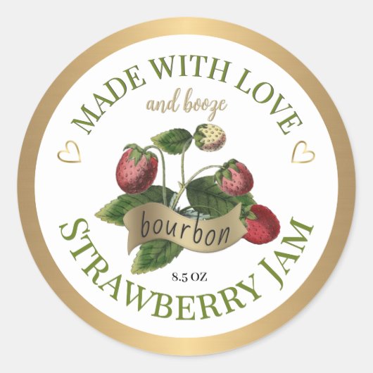 Gemaakt met Liefde en Bourbon Strawberry Jam Label (Voorkant)